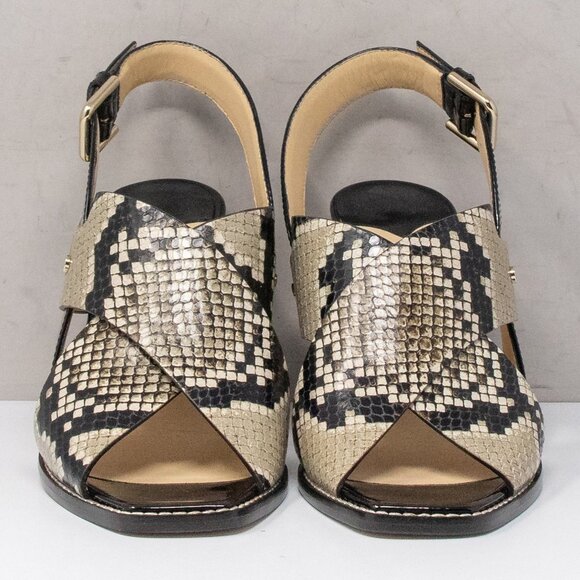 Jimmy Choo Aix Snake Print Natural/Black Leather Sandal Heels - Picture 3 of 7